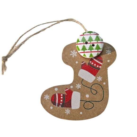 Hand Crafted Upcycled cardboard Chritsmas tags Handmade ornaments holiday button - Picture 5 of 17
